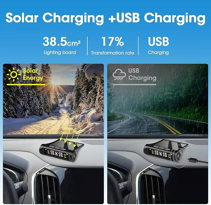 RoadFame Solar-Powered TPMS – Tire Pressure & Temperature Monitor