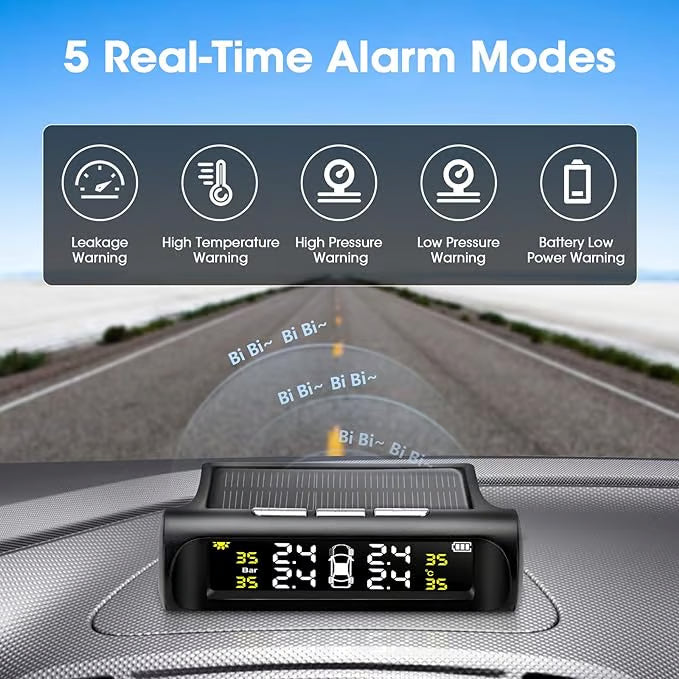 RoadFame Solar-Powered TPMS – Tire Pressure & Temperature Monitor