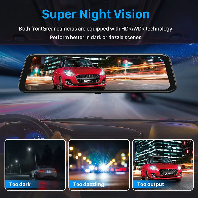 RoadFame Touchscreen Mirror Dash Cam – Full HD Front & Rear Camera