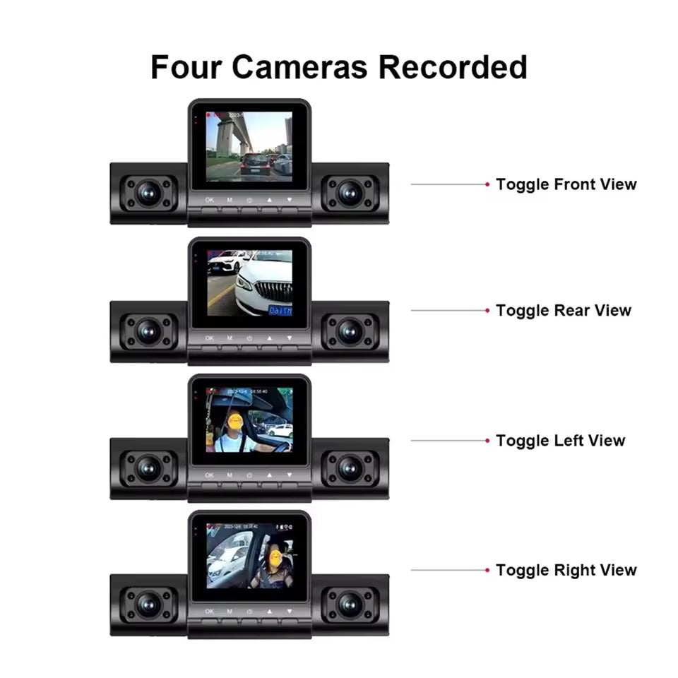RoadFame 4-Channel Dash Cam – 1080p Recording with Night Vision & HDR