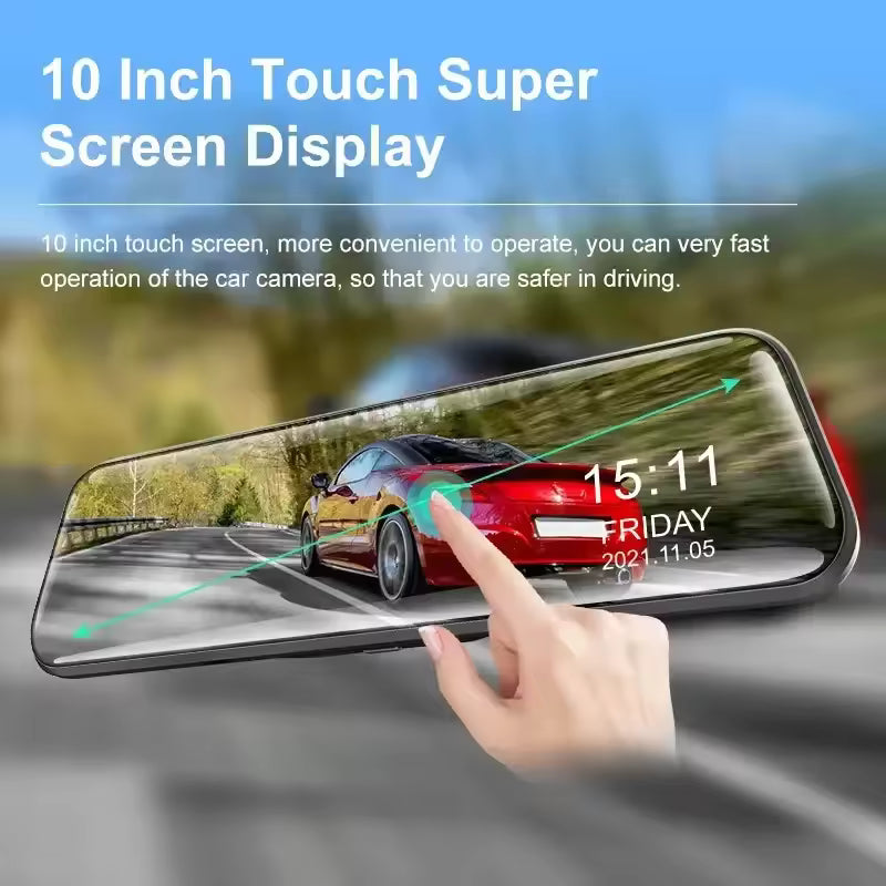 RoadFame Touchscreen Mirror Dash Cam – Full HD Front & Rear Camera